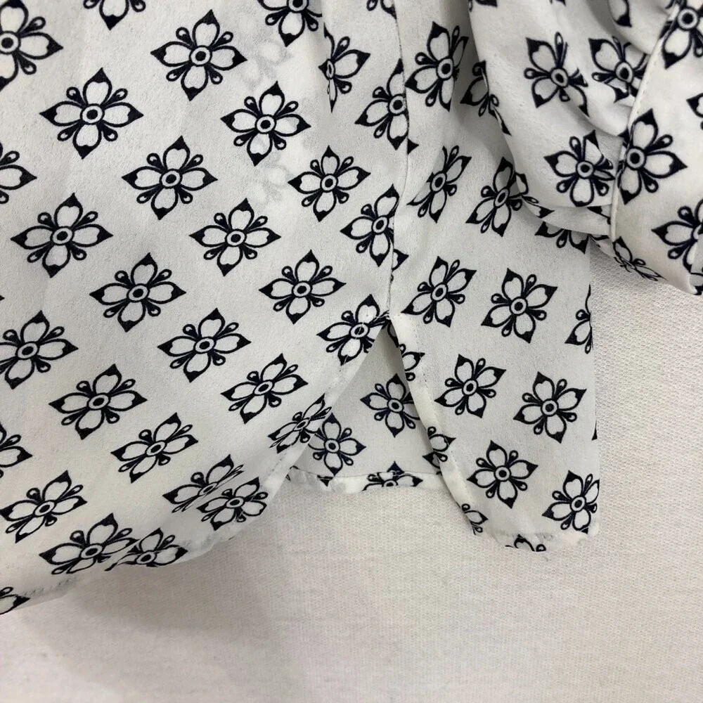 LOFT Black‎ White Square Neck 3/4 Puff Sleeve Feminine Preppy Blouse Large